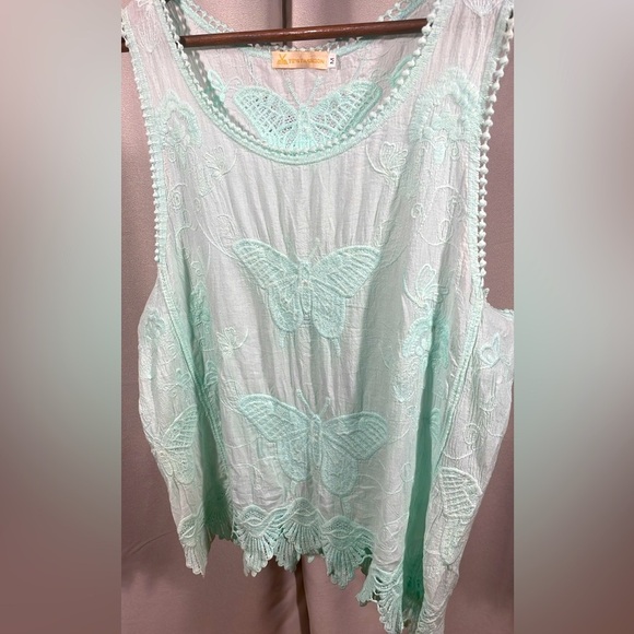 Ye’s by Yesir , ART Vintage Mint Green Lace butterfly Sleeveless Top (Rare) - Picture 2 of 3
